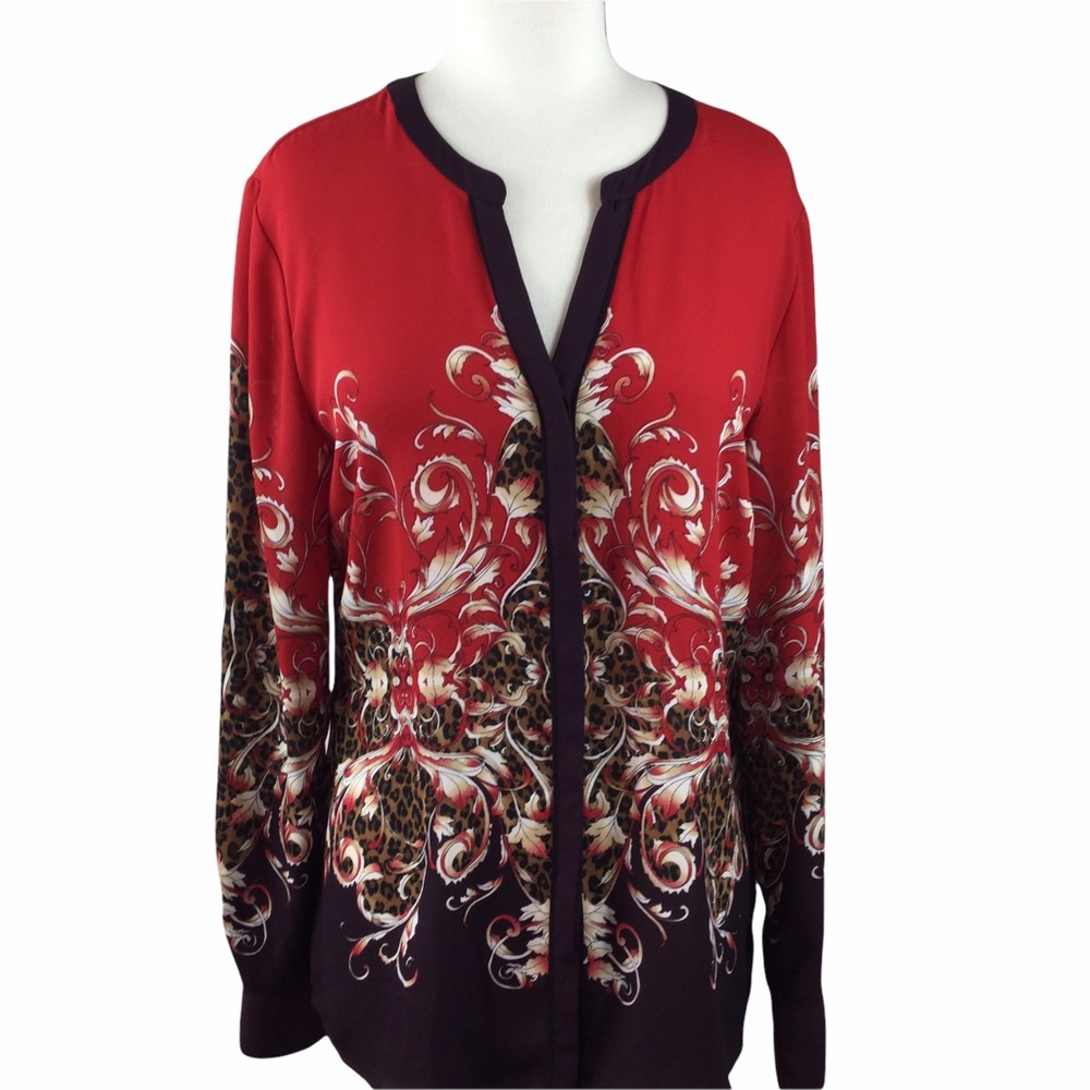 Dana Buchman Baroque Print Red Blouse, Size‎ 4